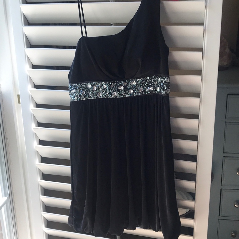Black semi formal dress, one shoulder